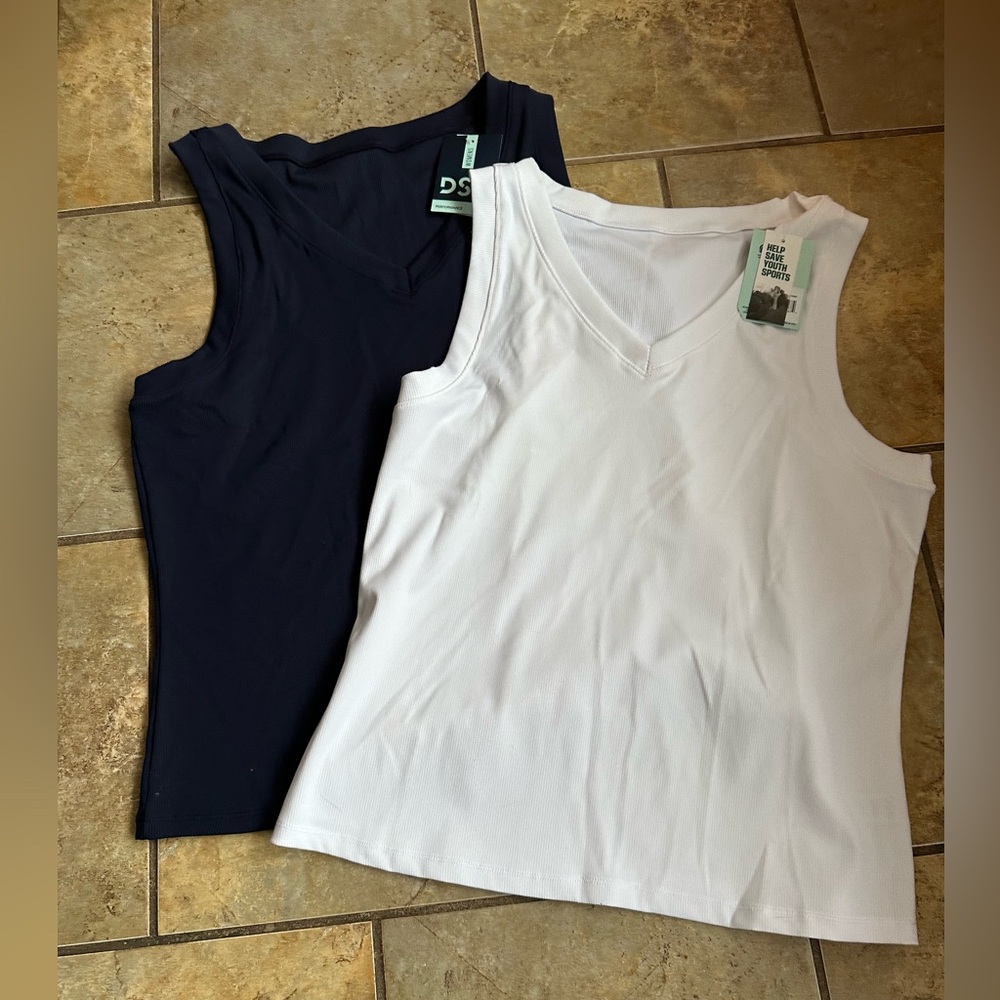 DSG Women's V-Neck Tank Tops - White and Navy